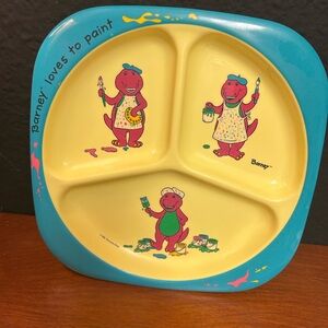 Barney The Dinosaur “Loves to paint” Melamine Plate Vintage 1992 Divided Plate